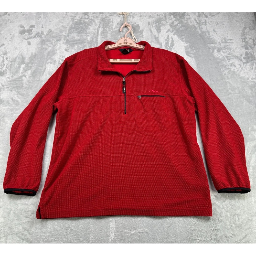L.L. Bean Fleece Pullover Sweater Mens Large Red Waffle Grid Regular 1/4 Zip